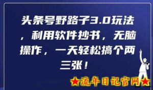 头条号野路子3.0玩法,利用软件抄书,无脑操作,一天轻松搞个两三张!-流年日记
