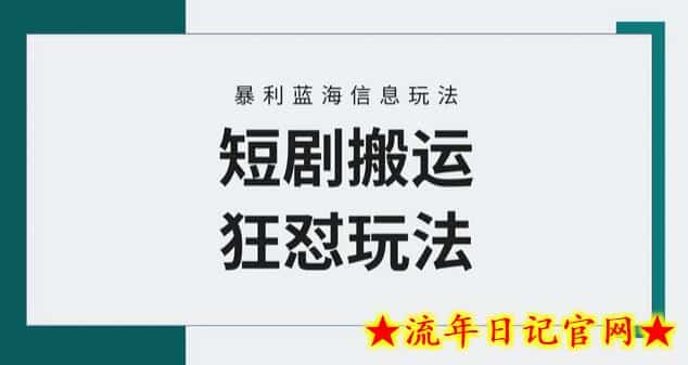 【蓝海野路子】视频号玩短剧，搬运+连爆打法，一个视频爆几万收益！-流年日记