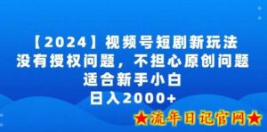 2024视频号短剧玩法,没有授权问题,不担心原创问题,适合新手小白,日入2000+-流年日记