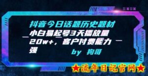 抖音今日话题历史题材-小白易起号3天播放量20w+,客户付费能力强-流年日记