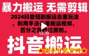 2024最新抖音搬运技术,抖音短剧视频去重,手法搬运,利用工具去重,达到秒过原创的效果-流年日记