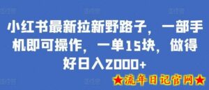 小红书最新拉新野路子,一部手机即可操作,一单15块,做得好日入2000+-流年日记