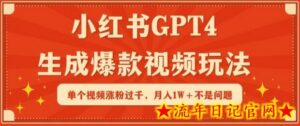 小红书GPT4生成爆款视频玩法，单个视频涨粉过千，月入1W+不是问题-流年日记