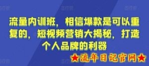 流量内训班,相信爆款是可以重复的,短视频营销大揭秘,打造个人品牌的利器-流年日记