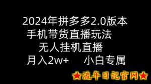 2024年拼多多2.0版本,手机带货直播玩法,无人挂机直播, 月入2w+, 小白专属-流年日记