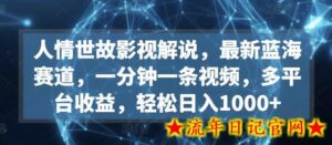 人情世故影视解说,最新蓝海赛道,一分钟一条视频,多平台收益,轻松日入1000+-流年日记