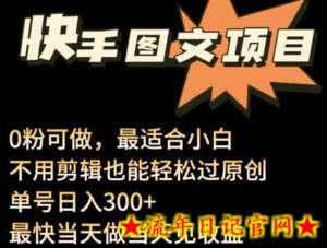 24年最新快手图文带货项目，零粉可做，不用剪辑轻松过原创单号轻松日入300+-流年日记
