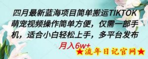 四月最新蓝海项目，简单搬运TIKTOK萌宠视频，操作简单方便，仅需一部手机-流年日记