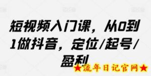 短视频入门课,从0到1做抖音,定位/起号/盈利-流年日记