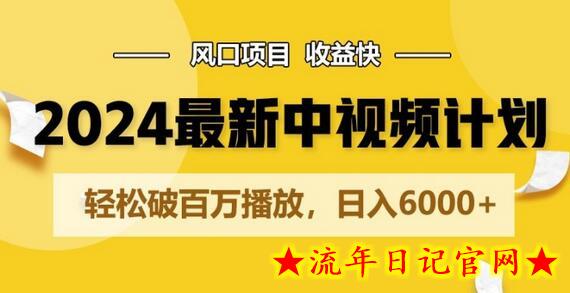 2024最新爆火中视频计划玩法，风口项目，收益快，轻松破百万播放，日入6000+-流年日记