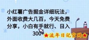 小红薯广告掘金详细玩法,外面收费大几百,小白有手就行,日入300+-流年日记