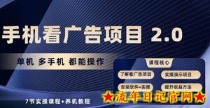手机看广告项目2.0,单机多手机都能操作,7节实操课程+养机教程-流年日记