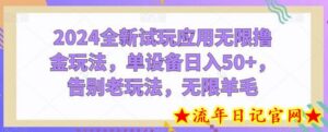 2024全新试玩应用无限撸金玩法,单设备日入50+,告别老玩法,无限羊毛-流年日记