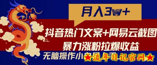 抖音热门文案+网易云截图暴力涨粉拉爆收益玩法，小白无脑操作，简单易上手-流年日记