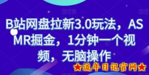 B站网盘拉新3.0玩法，ASMR掘金，1分钟一个视频，无脑操作-流年日记
