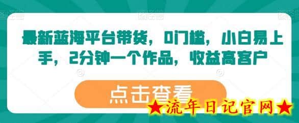 最新蓝海平台带货，0门槛，小白易上手，2分钟一个作品，收益高-流年日记