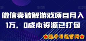 微信卖破解游戏项目月入1万,0成本资源已打包-流年日记
