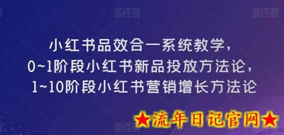 小红书品效合一系统教学，​0~1阶段小红书新品投放方法论，​1~10阶段小红书营销增长方法论-流年日记