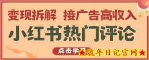 小红书热门评论,变现拆解,接广告高收入-流年日记
