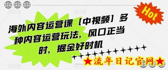 海外内容运营课【中视频】多种内容运营玩法，风口正当时，掘金好时机-流年日记