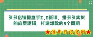 多多店铺操盘手2.0新课,拼多多卖货的底层逻辑,打造爆款的3个周期-流年日记