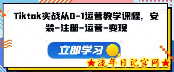 Tiktok实战从0-1运营教学课程，安装-注册-运营-变现-流年日记