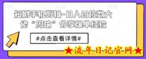 短剧手机剪辑-日入四位数大佬“周瑜”分享爆单经验-流年日记
