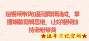 短视频带货0基础剪辑速成，掌握爆款剪辑思维，让好视频加持涨粉带货-流年日记