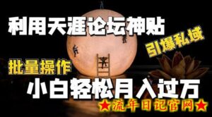 利用天涯论坛神贴,引爆私域,批量操作,小白轻松月入过w-流年日记