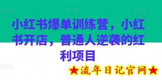 小红书爆单训练营，小红书开店，普通人逆袭的红利项目-流年日记