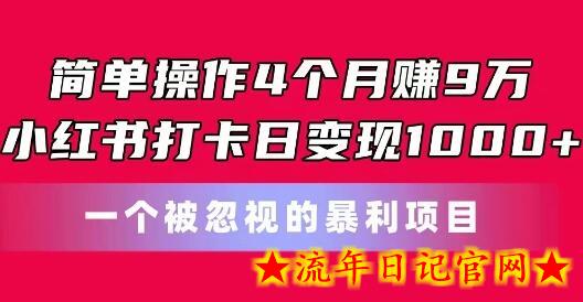 简单操作4个月赚9w，小红书打卡日变现1k，一个被忽视的暴力项目-流年日记