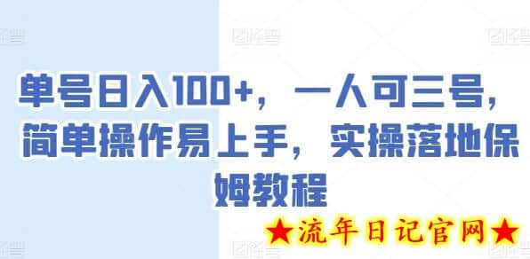 单号日入100+，一人可三号，简单操作易上手，实操落地保姆教程-流年日记