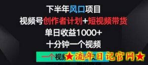 下半年风口项目,视频号创作者计划+视频带货,一个视频两份收益,十分钟一个视频-流年日记