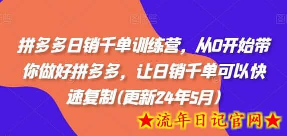 拼多多日销千单训练营，从0开始带你做好拼多多，让日销千单可以快速复制(更新24年6月)-流年日记