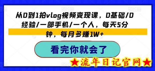 从0到1拍vlog视频变现课，0基础/0经验/一部手机/一个人，每天5分钟，每月多赚1W+-流年日记