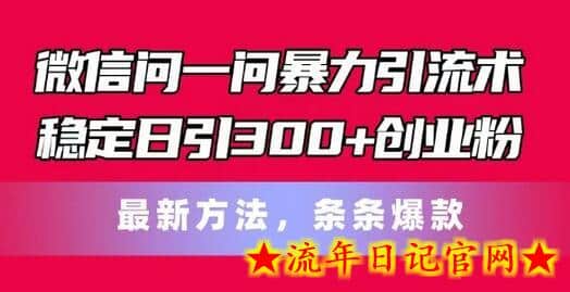 微信问一问暴力引流术，稳定日引300+创业粉，最新方法，条条爆款-流年日记