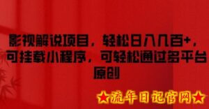 影视解说项目，轻松日入几百+，可挂载小程序，可轻松通过多平台原创-流年日记