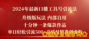 2024年最新升级版口播工具号引流法,十分钟一条爆款作品,日引流500+高质量精准创业粉-流年日记