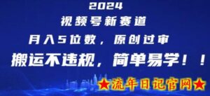 2024视频号新赛道，月入5位数+，原创过审，搬运不违规，简单易学-流年日记