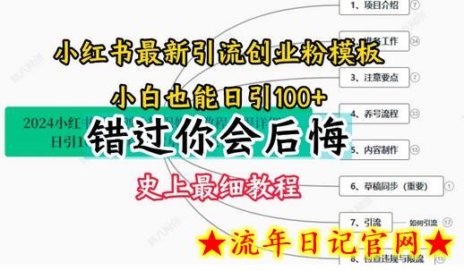 2024小红书引流创业粉史上最细教程，手把手教你引流-流年日记