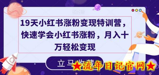 19天小红书涨粉变现特训营，快速学会小红书涨粉，月入十万轻松变现-流年日记