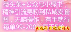 微头条+公众号小绿书,精准引流男粉到私域卖套图,无脑操作,有手就行,每单99-200,每天5单-流年日记