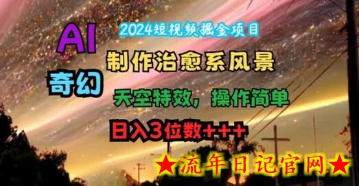 2024短视频掘金项目，AI制作治愈系风景，奇幻天空特效，操作简单，日入3位数-流年日记