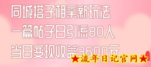 同城搭子相亲新玩法一篇帖子引流80人当日变现3600元(项目教程+实操教程)-流年日记
