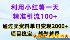 利用小红书一天精准引流100+，通过卖项目单日变现2k+，项目稳定，越做越香-流年日记