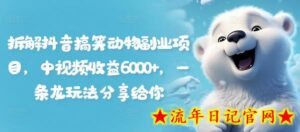 拆解抖音搞笑动物副业项目,中视频收益6000+,一条龙玩法分享给你-流年日记