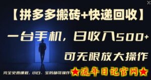 【拼多多搬砖+快递回收】一台手机,日入500+,多号矩阵收益无上限,小白宝妈都可操作-流年日记