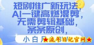 短剧推广新玩法,AI一键高燃混剪,无需剪辑基础,条条原创,小白月入3W+-流年日记
