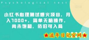 小红书心理测试爆火项目,月入7000+,简单无脑操作,尚未饱和,依旧可入局-流年日记