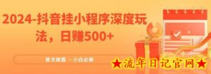 2024全网首次披露,抖音挂小程序深度玩法,日赚500+,简单、稳定,带渠道收入,小白必做-流年日记